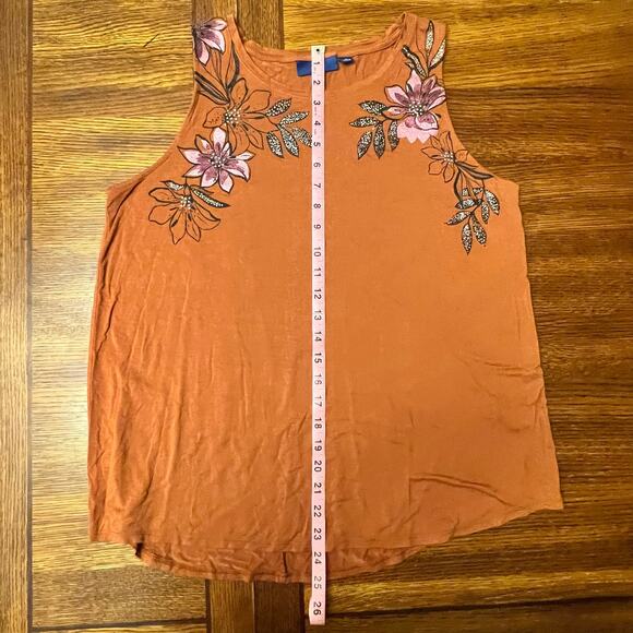 Apt 9. Orange Brown Floral Detail Sleeveless Shirt Size Large - Picture 9 of 10